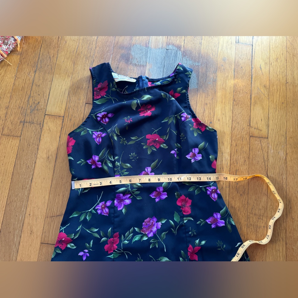 90s Vintage Navy Blue Floral Midi Dress - Picture 7 of 8